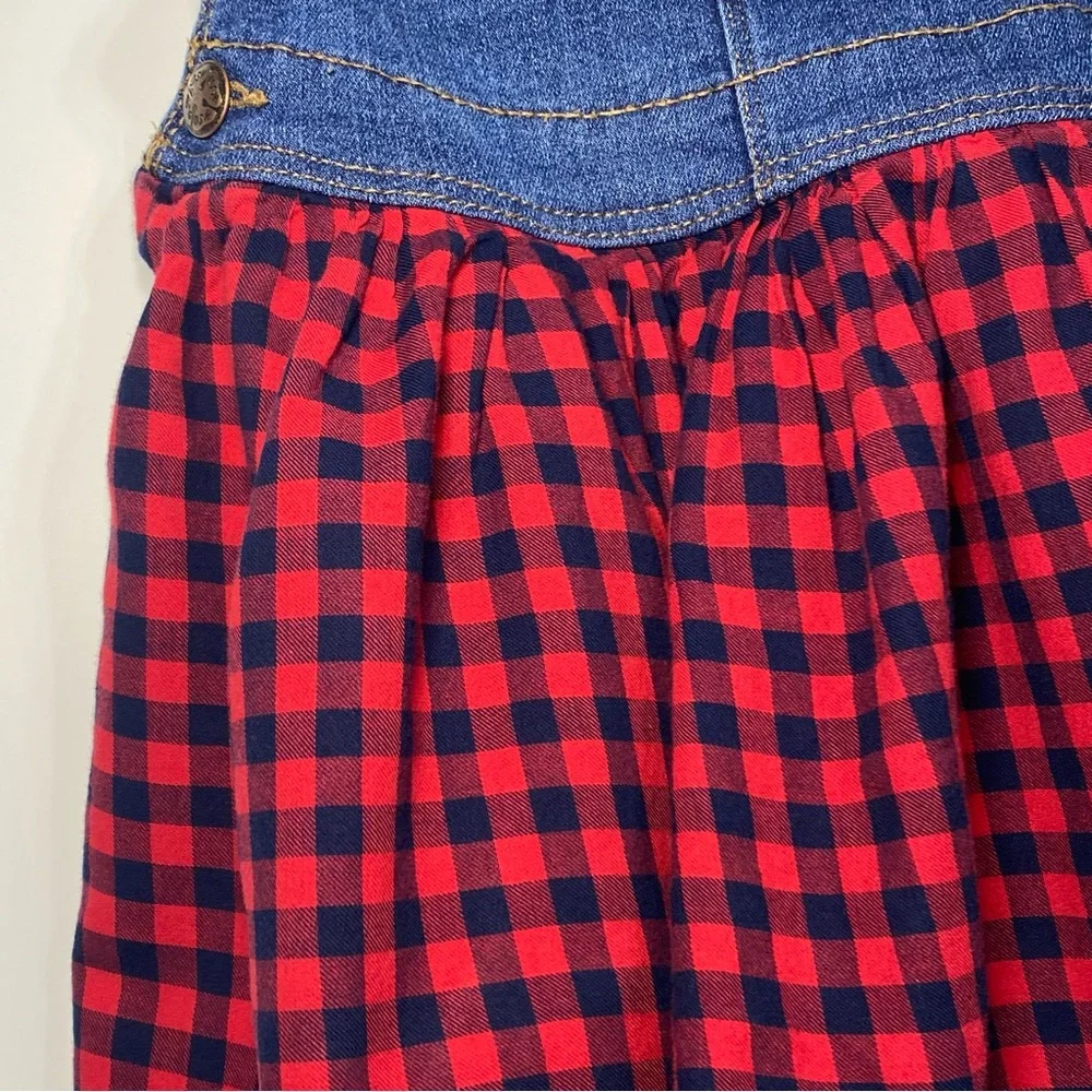Oshkosh B'Gosh Vestbak 5T Denim Overall Jumper Dress Red Black Buffalo Check